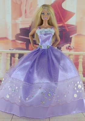 Lilac Flower Sequins Barbie Doll Costumes