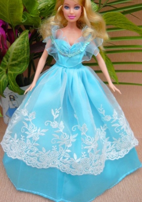 Baby Blue Off The Shoulder Barbie Fashion Clothing Lace