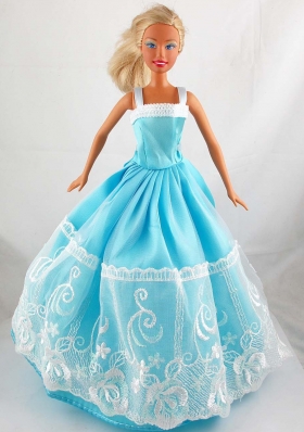 Blue Princess Dress With Lace Gown For Barbie Doll