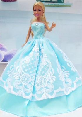 Strapless Embroidery Baby Blue Barbie Dress Up Dolls