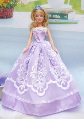 Embroidery Lilac Barbie Dress Up Dolls With Straps