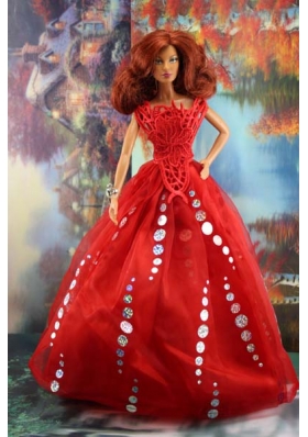 Red Lace Strapless Sequins Barbie Doll Dress