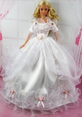 Beautiful Wedding Dress With Flower Gown For Barbie Doll