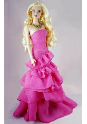 Fashion Fuchsia Party Dress With Ruffled Layers Gown For Barbie Doll
