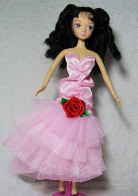 Pink Dress Flower Tea-length Barbie Doll