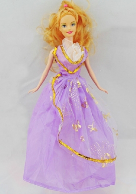 Lilac Appliqes Ruffled Barbie Doll Dresses
