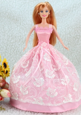 Baby Pink Ball Gown Straps Dress For Barbie Dolls