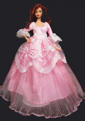 Sleeves Princess Pink Dress Gown for Barbie Doll