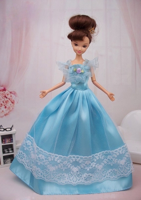 Aqua Blue Princess Barbie Doll Dress Quinceanera