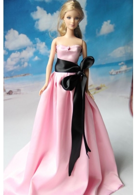 Pink Wedding Dress With Sash For Barbie Doll Dress