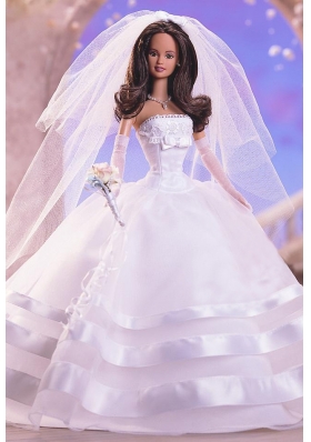 Hand made flowers White Organza Wedding Dress For Barbie Doll