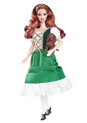 Lovely Green and White Taffeta Tea-length Barbie Doll Dress