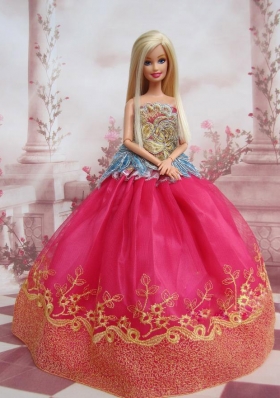 Colorful Applique Ball Gown Organza Barbie Doll Dress