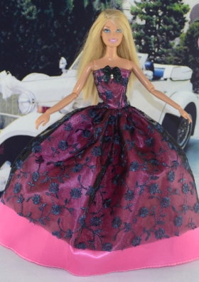 Ball Gown Barbie Doll Dress Hot Pink and Black Lace