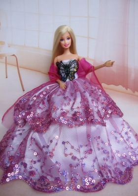 Colorful Barbie Doll Dress Sequined Ball Gown Floor-length
