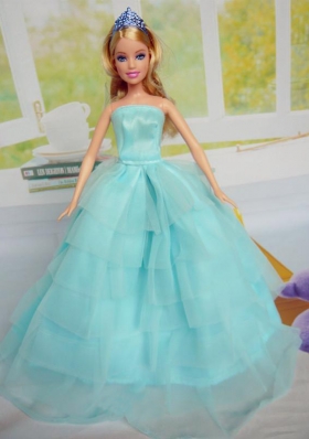 Sleeveless Aqua Blue Party Clothes for Barbie Doll Layered Tulle