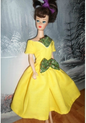 Bowknot Bright Yellow Barbie Doll Dress Knee-length Princess