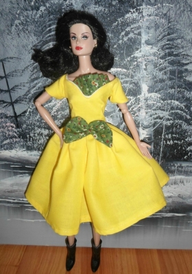 Bowknot Bright Yellow Barbie Doll Dress Knee-length Princess