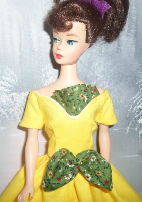 Bowknot Bright Yellow Barbie Doll Dress Knee-length Princess