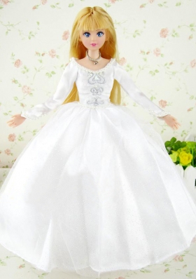 Long Sleeves White Applique Ball Gown Barbie Wedding Dress