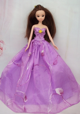 Embroidery Lavender Princess Party Clothes For Barbie Doll
