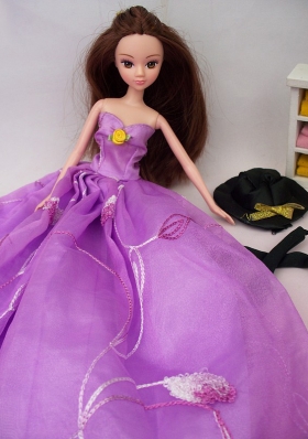 Embroidery Lavender Princess Party Clothes For Barbie Doll