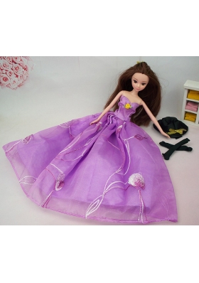 Embroidery Lavender Princess Party Clothes For Barbie Doll