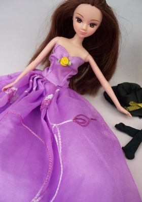 Embroidery Lavender Princess Party Clothes For Barbie Doll