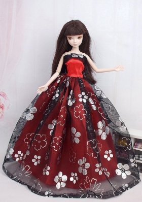 Black and Red Printed Floor length Barbie Doll Dress