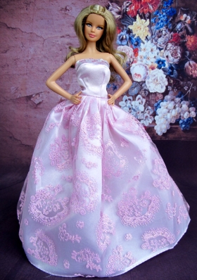 Sleeveless Lilac Princess Embroidery Barbie Doll Dress