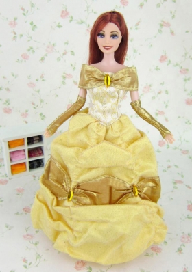 Yellow Off the Shoulder Dress for Noble Barbie Doll Organza