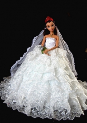 Lace Ruffled Layers White Barbie Doll Wedding Dress