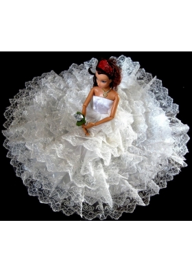 Lace Ruffled Layers White Barbie Doll Wedding Dress