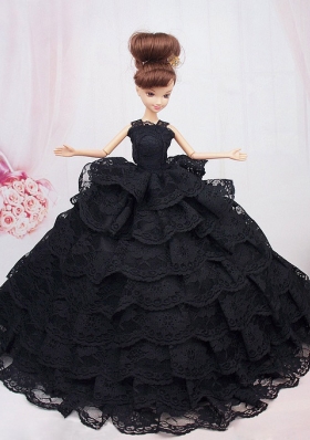 Black Lace Ruffled Layeres Party Dress For Barbie Doll