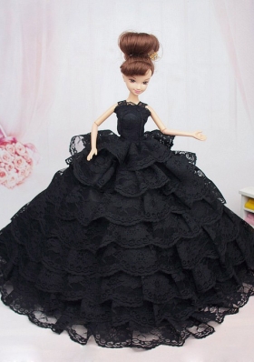 Black Lace Ruffled Layeres Party Dress For Barbie Doll