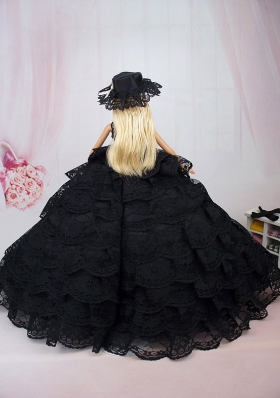 Black Lace Ruffled Layeres Party Dress For Barbie Doll