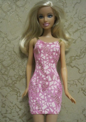 Printing Short Fitted Straps Colorful Barbie Doll Dress