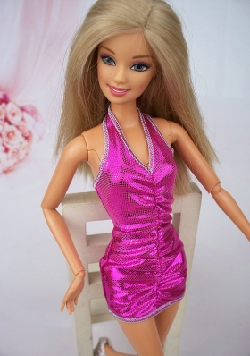 Sexy Halter Dress For Noble Barbie Fuchsia Mini-length