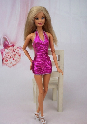 Sexy Halter Dress For Noble Barbie Fuchsia Mini-length