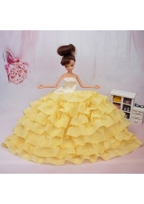 Yellow Layered Ruffles Party Dress For Barbie Floor-length