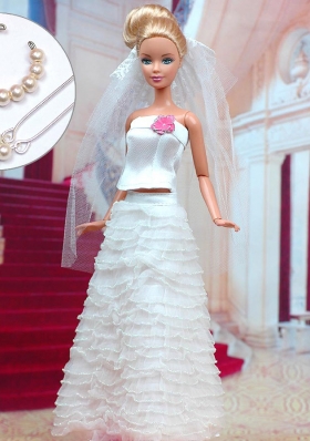 White Organza Wedding Dress for Wedding Barbie Doll