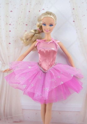 Straps Pink Party Dress For Barbie Doll with Beading