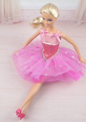 Straps Pink Party Dress For Barbie Doll with Beading