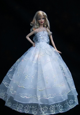 Baby Blue Strapless Lace Wedding Dress for Noble Barbie