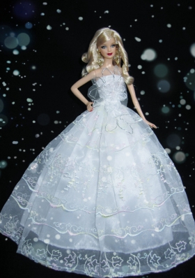 Baby Blue Strapless Lace Wedding Dress for Noble Barbie