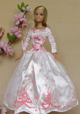Long Sleeves white Wedding Party Dress for Noble Barbie