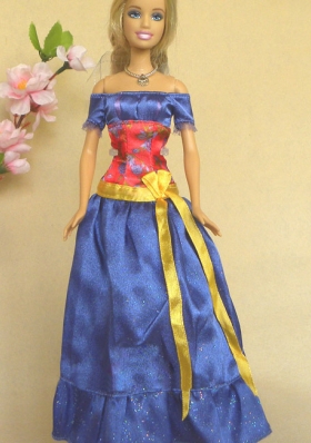 Blue Off The Shoulder Handmade Dress For Noble Barbie