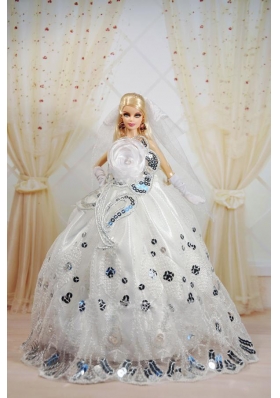 Noble Barbie Doll Dress With Sequin and handle Flowers
