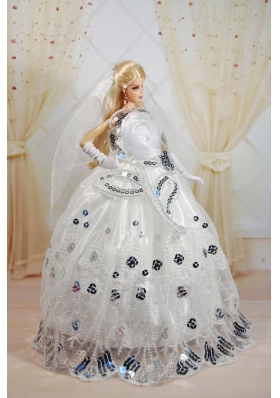 Noble Barbie Doll Dress With Sequin and handle Flowers