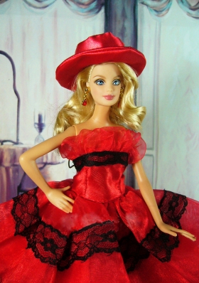 Red Dress with Lace To Fit the Barbie Doll Quinceanera